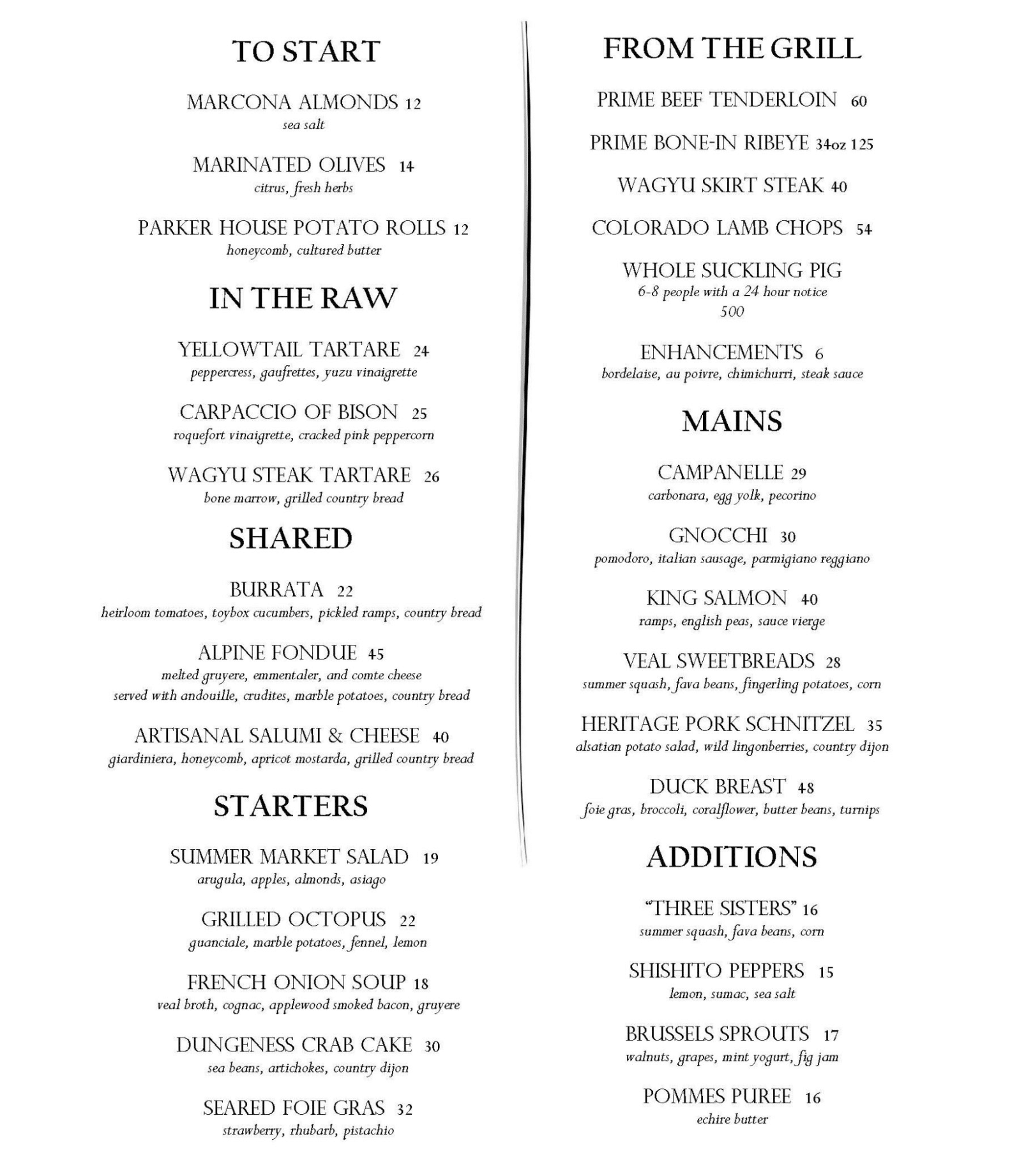 Aurora Summer Menu 2025