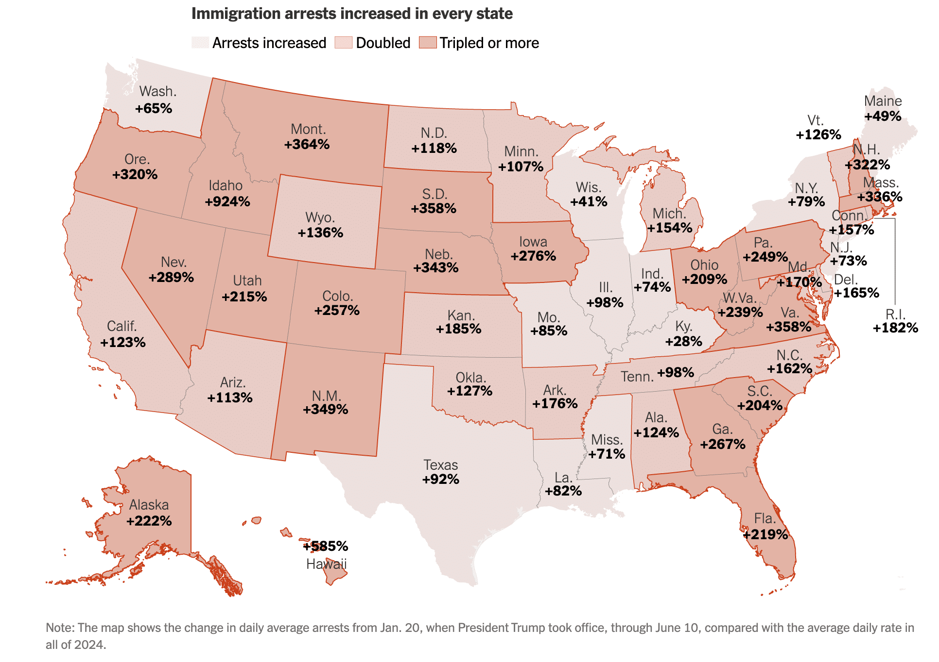 Increase in ICE arrests by state