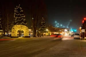 Jackson WY town square at Christmas