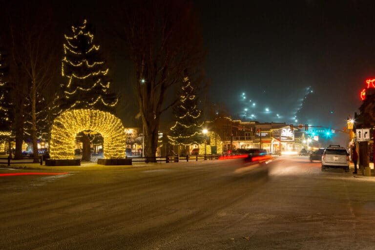 Jackson WY town square at Christmas